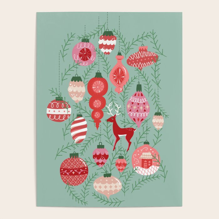 Mid-Century Ornaments in Red and Mint Poster Gallery Image 4
