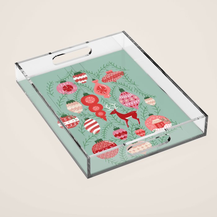 Mid-Century Ornaments in Red and Mint Acrylic Tray Gallery Image 1