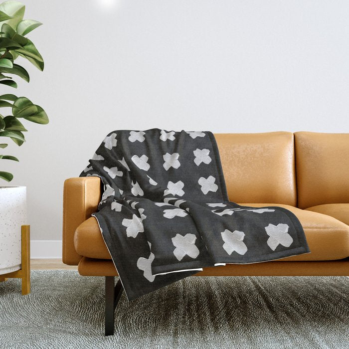 X Grid - White on Black Throw Blanket Gallery Image 1
