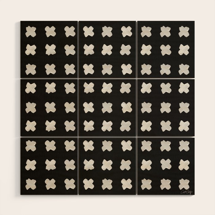 X Grid - White on Black Wood Wall Art Gallery Image 1