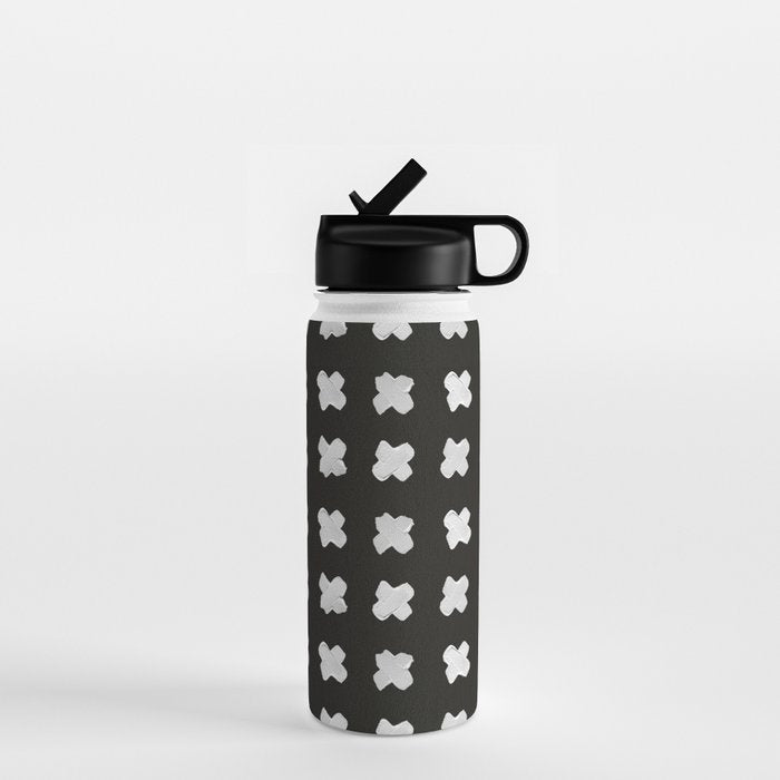 X Grid - White on Black Water Bottle Gallery Image 1
