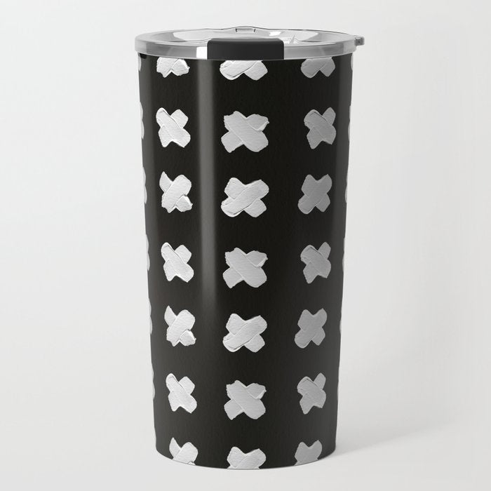 X Grid - White on Black Travel Mug Gallery Image 1
