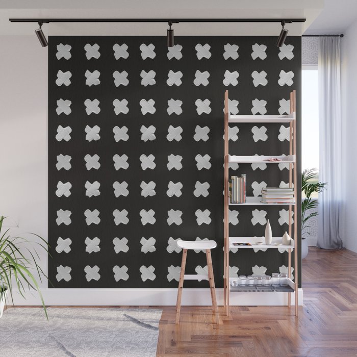 X Grid - White on Black Wall Mural Gallery Image 1