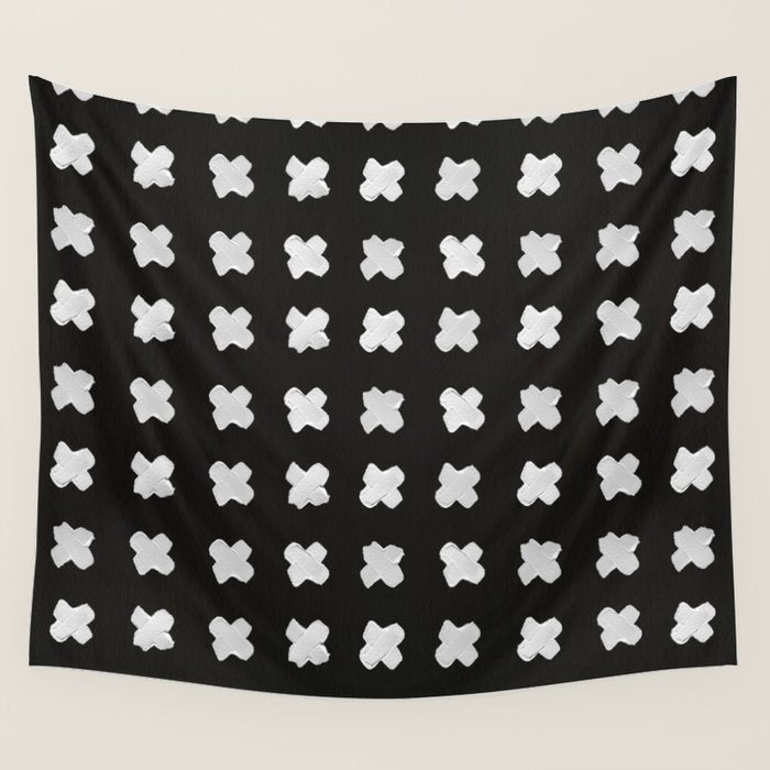X Grid - White on Black Wall Tapestry Gallery Image 1