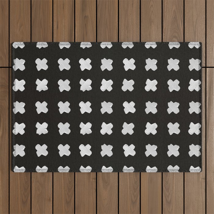 X Grid - White on Black Outdoor Rug Gallery Image 1
