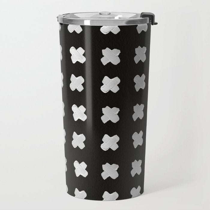 X Grid - White on Black Travel Mug Gallery Image 2