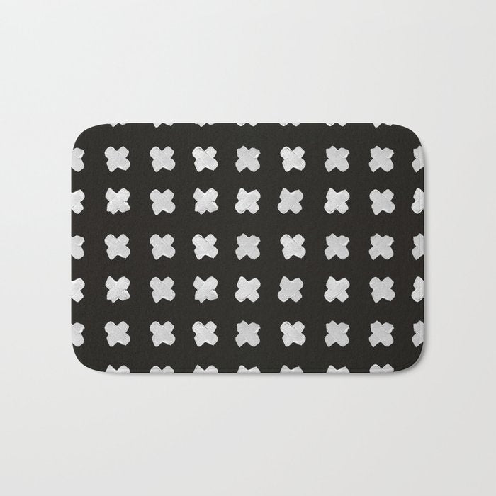 X Grid - White on Black Bath Mat Gallery Image 1