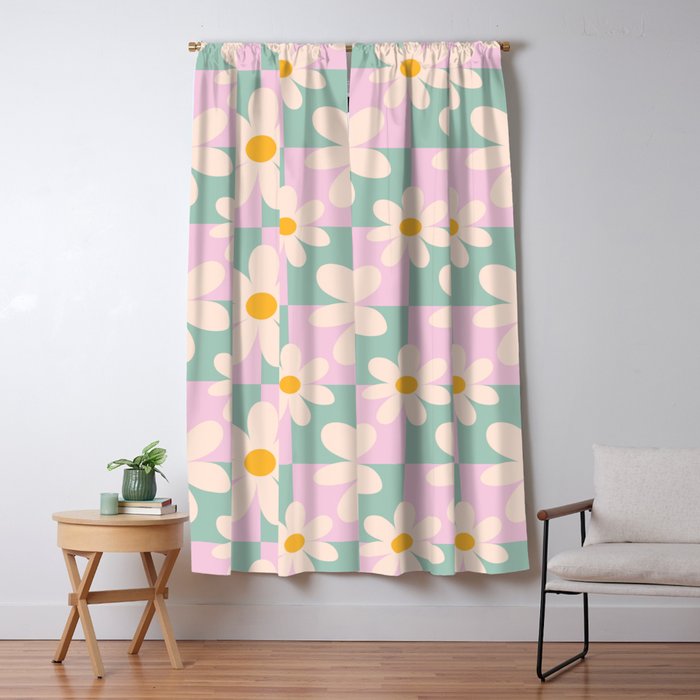 Daisy checkered pattern - Lilac and turquoise  Window Curtain Gallery Image 1