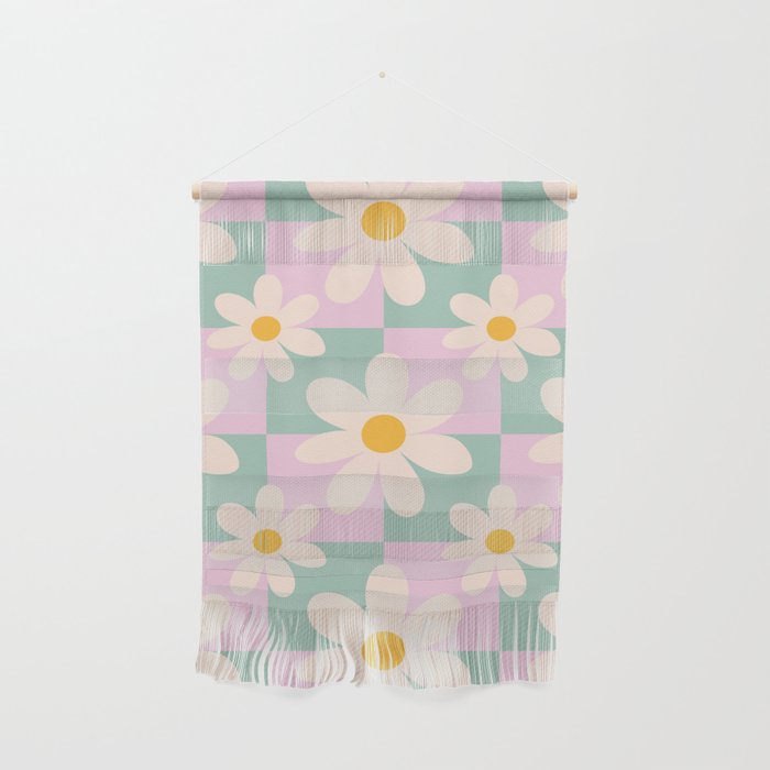 Daisy checkered pattern - Lilac and turquoise  Wall Hanging Gallery Image 1