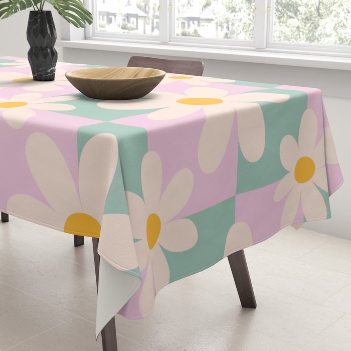 Daisy checkered pattern - Lilac and turquoise  Tablecloth Gallery Image 3