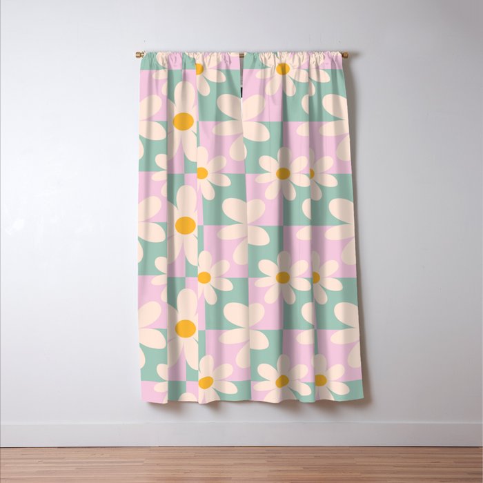 Daisy checkered pattern - Lilac and turquoise  Window Curtain Gallery Image 3