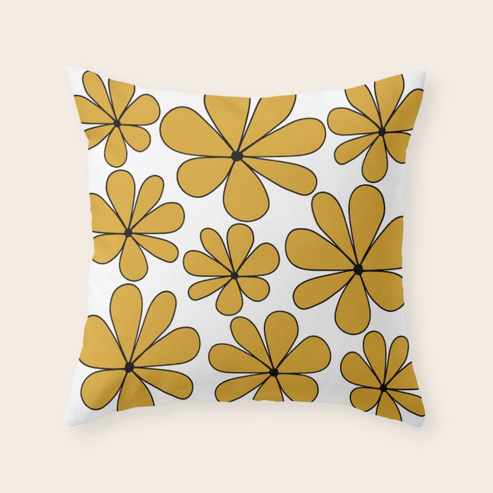 Retro Daisy Pattern II Yellow Throw Pillow Gallery Image 6