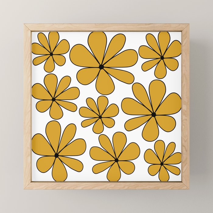 Retro Daisy Pattern II Yellow Mini Art Print Gallery Image 1