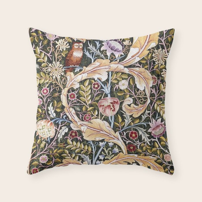 William Morris Vintage Owl Forest Throw Pillow Gallery Image 6