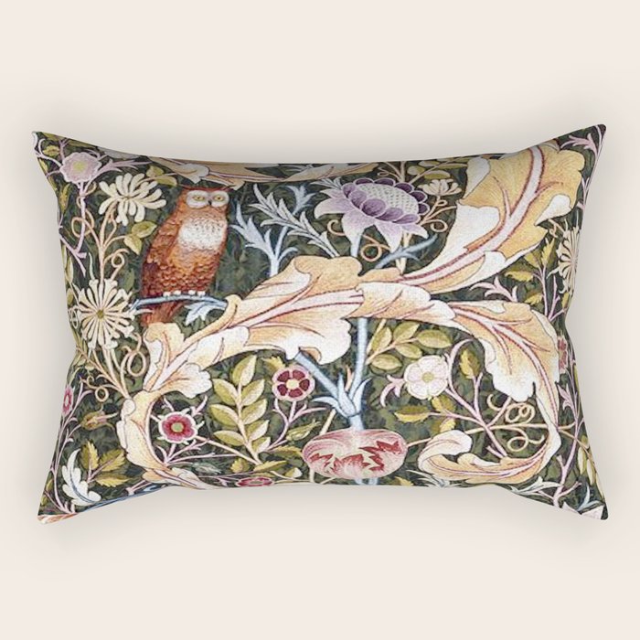 William Morris Vintage Owl Forest Rectangular Pillow Gallery Image 1