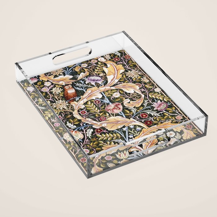 William Morris Vintage Owl Forest Acrylic Tray Gallery Image 1