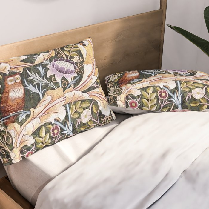 William Morris Vintage Owl Forest Pillow Sham Gallery Image 2
