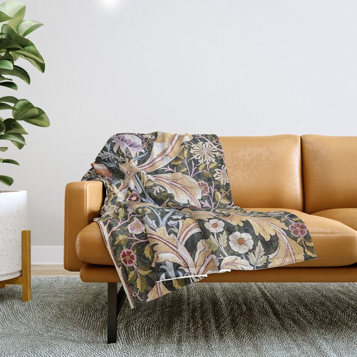 William Morris Vintage Owl Forest Throw Blanket Gallery Image 1