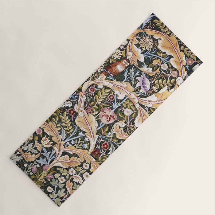 William Morris Vintage Owl Forest Yoga Mat Gallery Image 1
