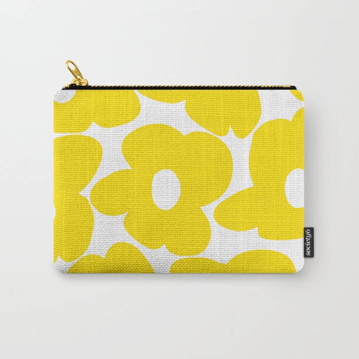 Large Yellow Retro Flowers on White Background #decor #society6 #buyart Carry All Pouch Gallery Image 1