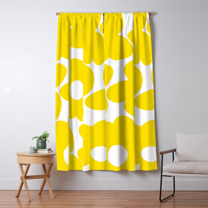 Large Yellow Retro Flowers on White Background #decor #society6 #buyart Window Curtain Gallery Image 5