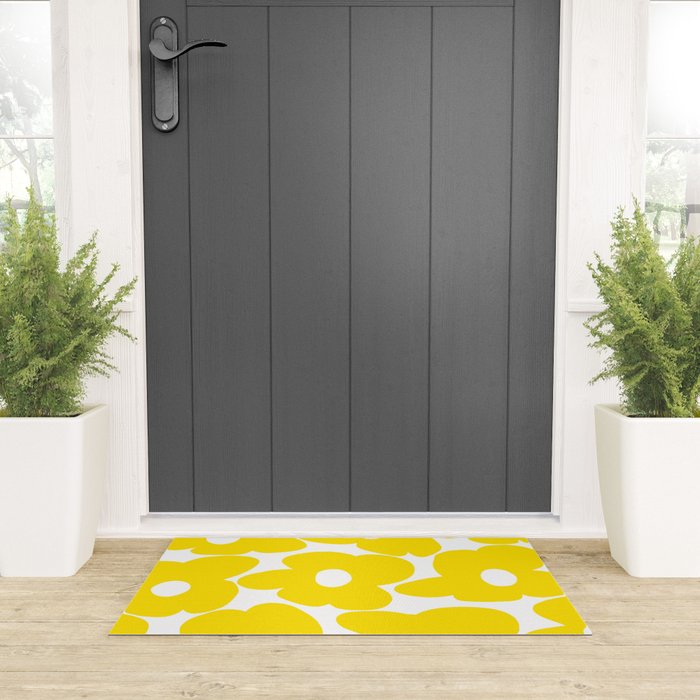 Large Yellow Retro Flowers on White Background #decor #society6 #buyart Welcome Mat Gallery Image 3