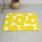 Large Yellow Retro Flowers on White Background #decor #society6 #buyart Rug Gallery Image 1