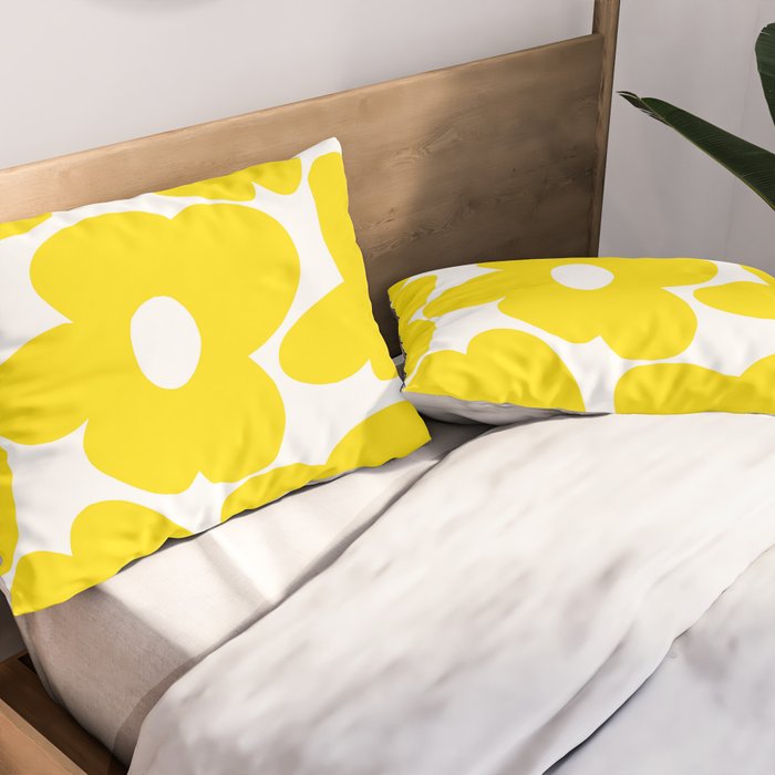 Large Yellow Retro Flowers on White Background #decor #society6 #buyart Pillow Sham Gallery Image 2