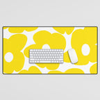 Large Yellow Retro Flowers on White Background #decor #society6 #buyart Desk Mat Gallery Image 1