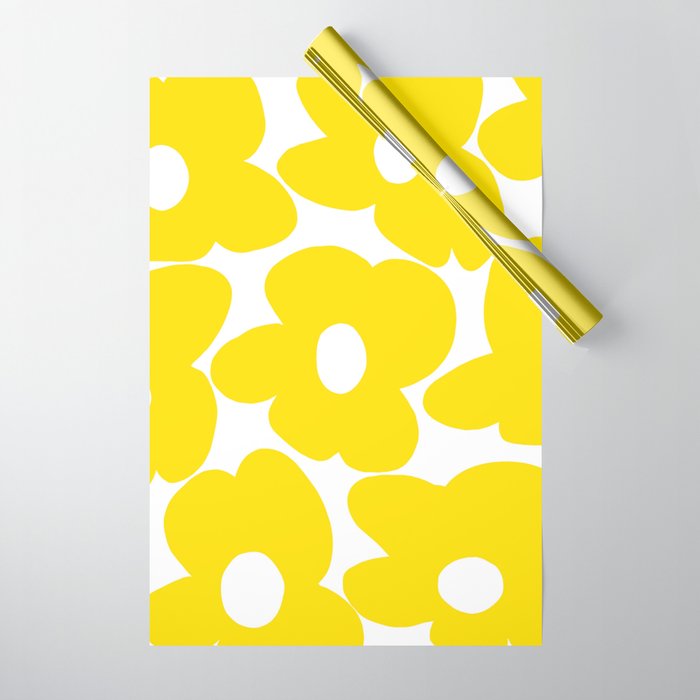 Large Yellow Retro Flowers on White Background #decor #society6 #buyart Wrapping Paper Gallery Image 1