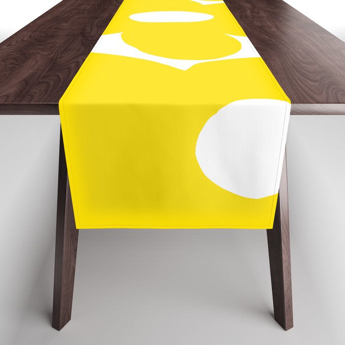 Large Yellow Retro Flowers on White Background #decor #society6 #buyart Table Runner Gallery Image 1