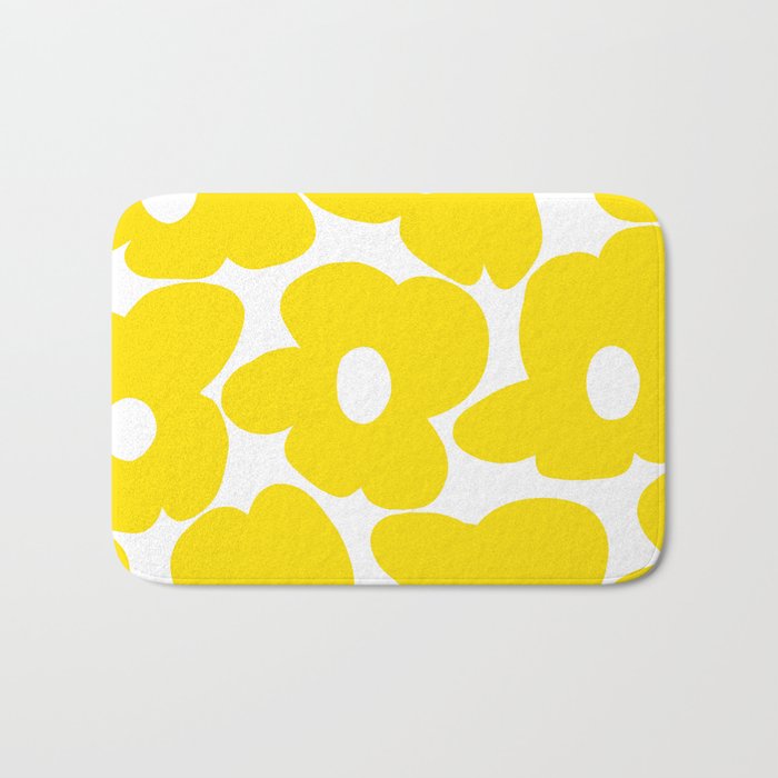 Large Yellow Retro Flowers on White Background #decor #society6 #buyart Bath Mat Gallery Image 1