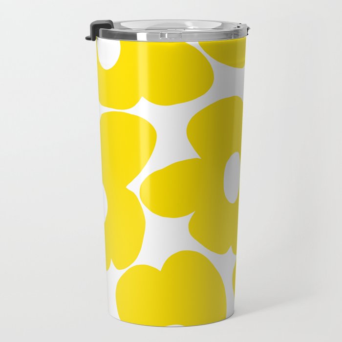 Large Yellow Retro Flowers on White Background #decor #society6 #buyart Travel Mug Gallery Image 3