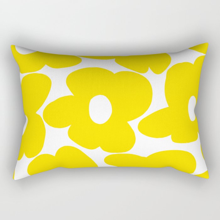 Large Yellow Retro Flowers on White Background #decor #society6 #buyart Rectangular Pillow Gallery Image 1
