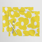 Large Yellow Retro Flowers on White Background #decor #society6 #buyart Placemat Gallery Image 1