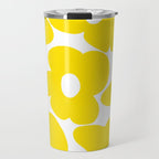 Large Yellow Retro Flowers on White Background #decor #society6 #buyart Travel Mug Gallery Image 1