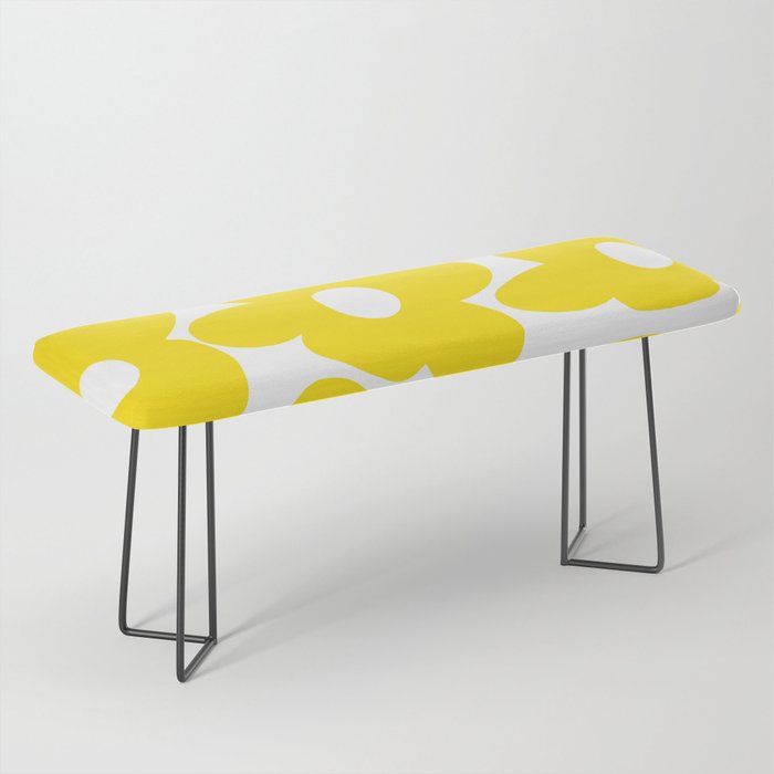 Large Yellow Retro Flowers on White Background #decor #society6 #buyart Bench Gallery Image 1