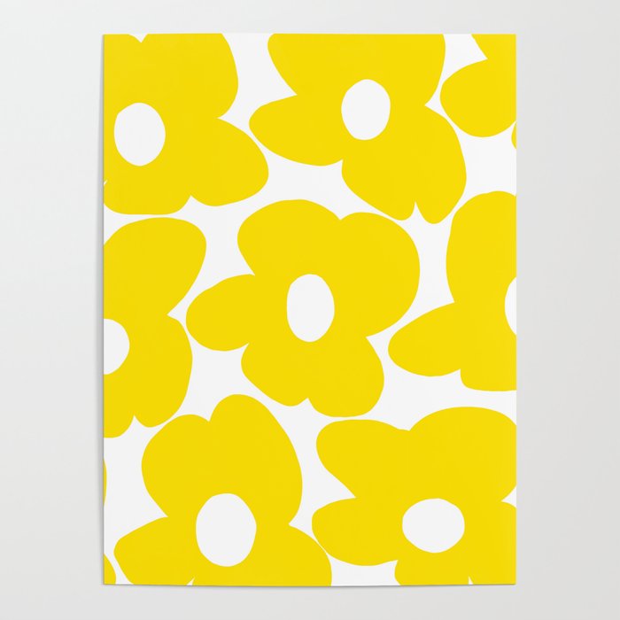 Large Yellow Retro Flowers on White Background #decor #society6 #buyart Poster Gallery Image 1
