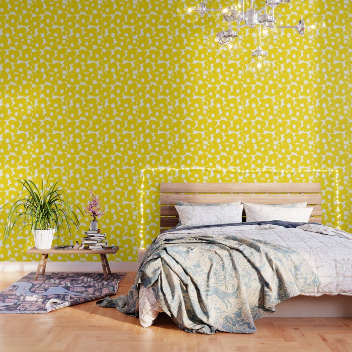 Large Yellow Retro Flowers on White Background #decor #society6 #buyart Wallpaper Gallery Image 3