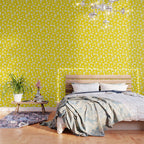 Large Yellow Retro Flowers on White Background #decor #society6 #buyart Wallpaper Gallery Image 3