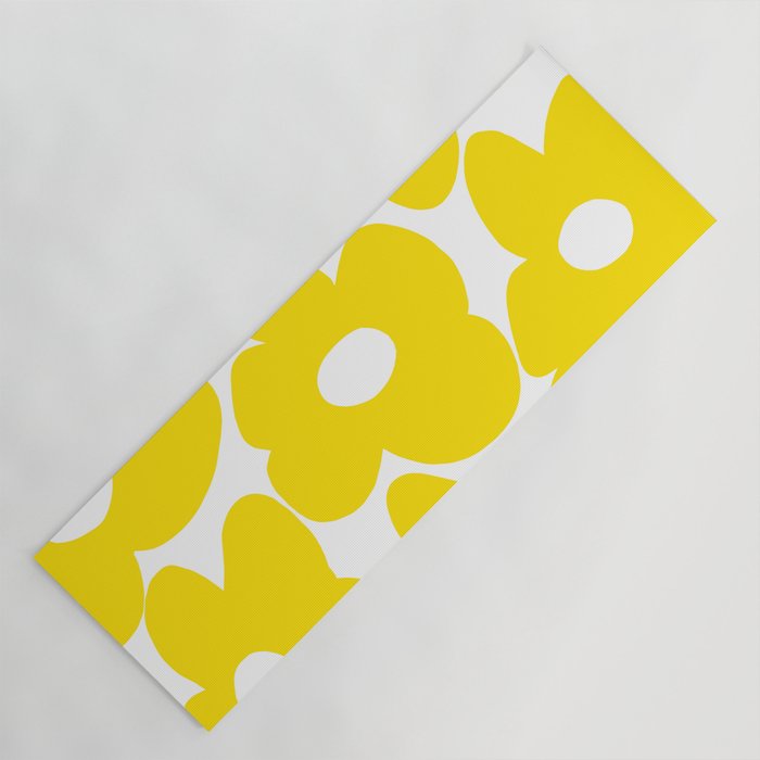 Large Yellow Retro Flowers on White Background #decor #society6 #buyart Yoga Mat Gallery Image 1