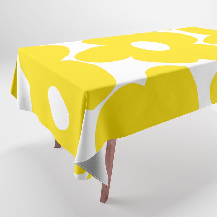 Large Yellow Retro Flowers on White Background #decor #society6 #buyart Tablecloth Gallery Image 1