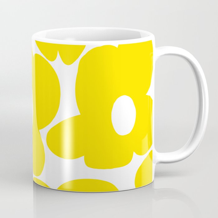 Large Yellow Retro Flowers on White Background #decor #society6 #buyart Coffee Mug Gallery Image 1