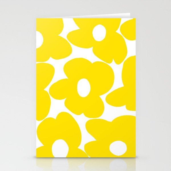 Large Yellow Retro Flowers on White Background #decor #society6 #buyart Stationery Card Gallery Image 2