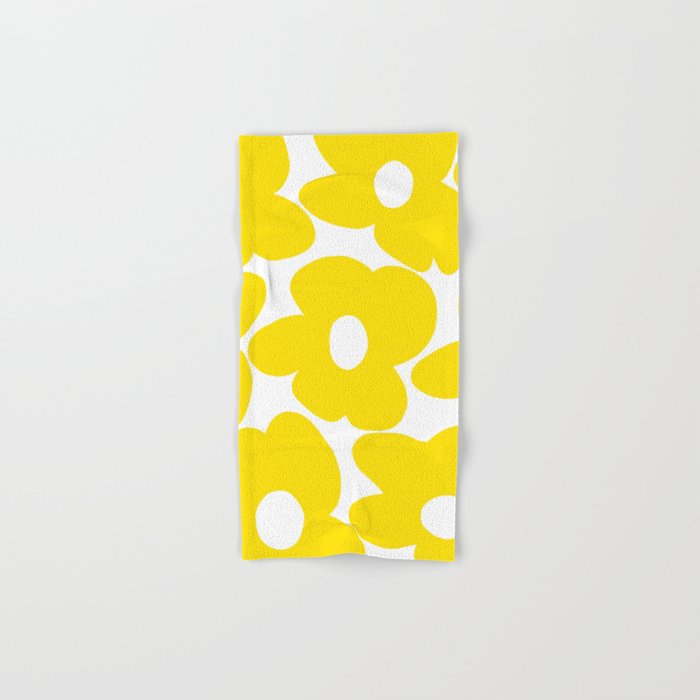Large Yellow Retro Flowers on White Background #decor #society6 #buyart Towels Gallery Image 1