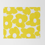 Large Yellow Retro Flowers on White Background #decor #society6 #buyart Throw Blanket Gallery Image 2