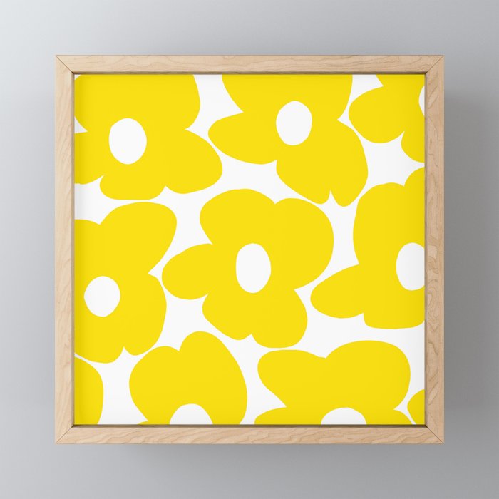 Large Yellow Retro Flowers on White Background #decor #society6 #buyart Mini Art Print Gallery Image 1