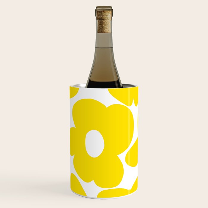 Large Yellow Retro Flowers on White Background #decor #society6 #buyart Wine Chiller Gallery Image 1