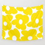 Large Yellow Retro Flowers on White Background #decor #society6 #buyart Wall Tapestry Gallery Image 4