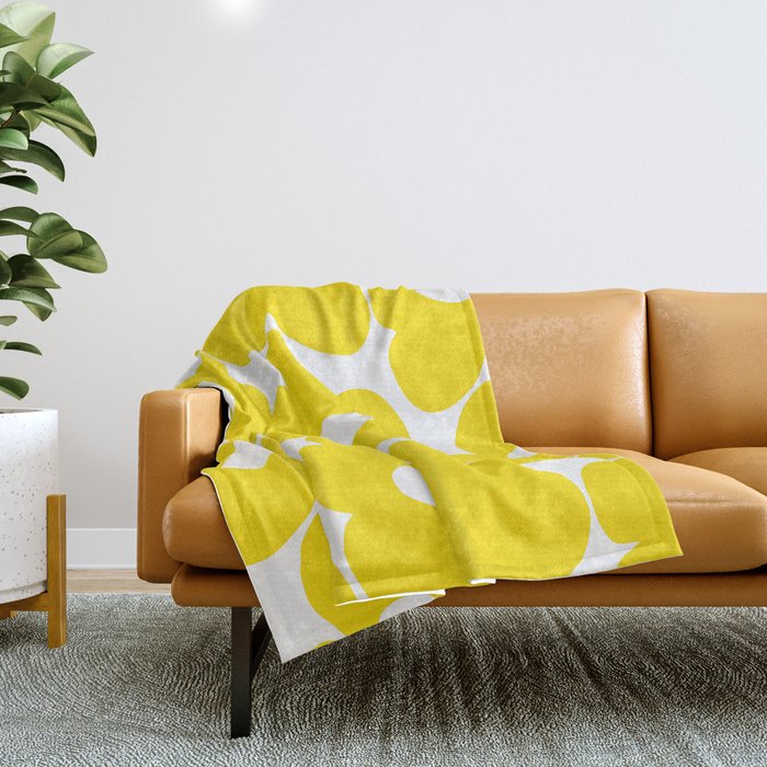 Large Yellow Retro Flowers on White Background #decor #society6 #buyart Throw Blanket Gallery Image 1